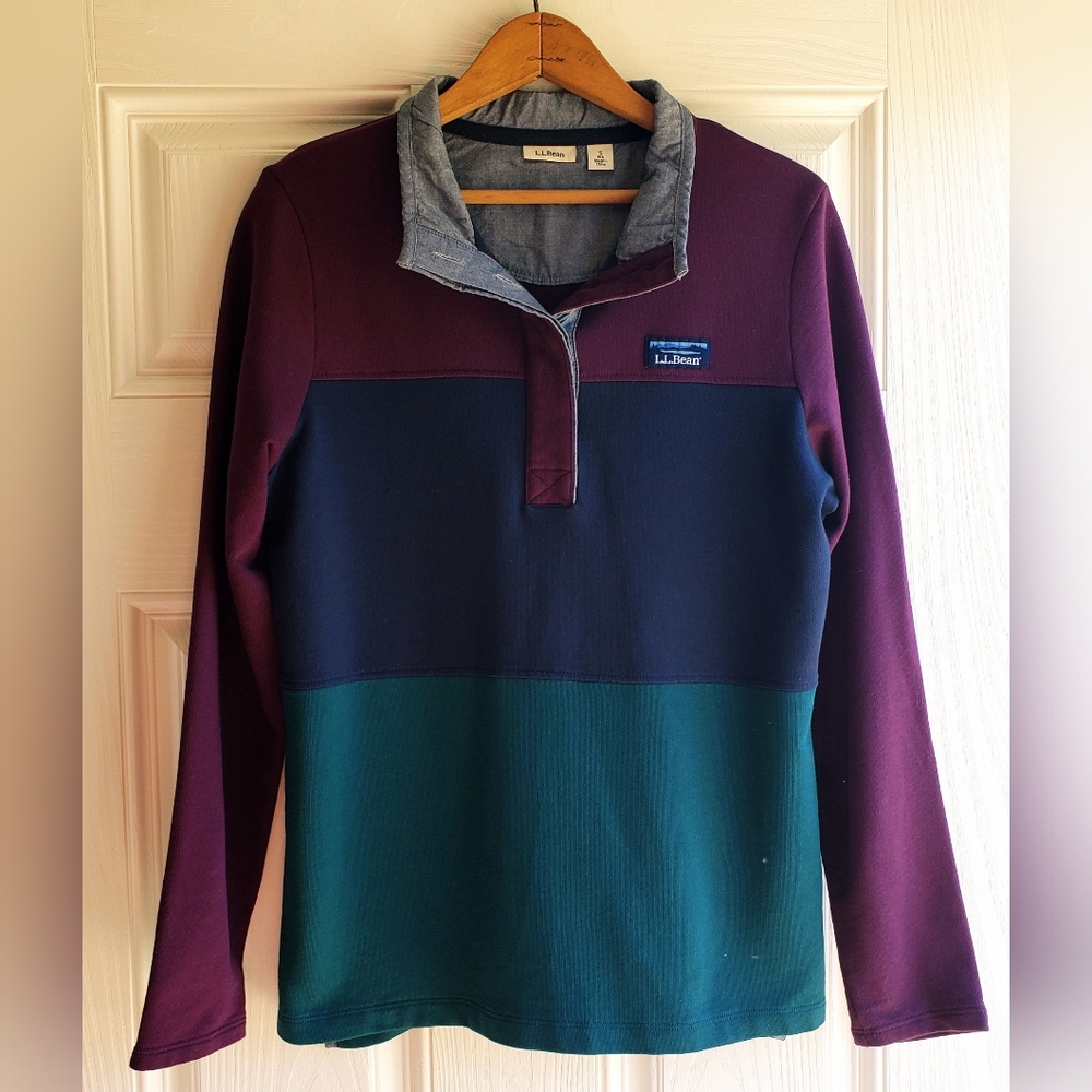 LL Bean Women's Henley Color block Half-Button Up Pullover Sweater Size:Sm